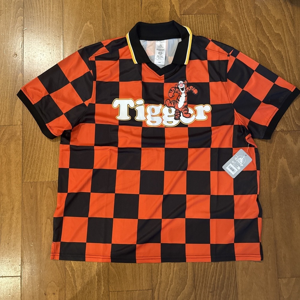 Disney‎ Parks Tigger 68 Soccer Jersey Adult XL Orange Black Checkered Rare NWT